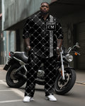 Big & Tall Black Graphic T-Shirt Pants Set for big men view 1