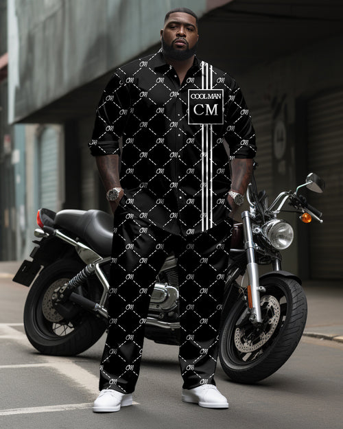 Big & Tall Black Graphic T-Shirt Pants Set for big men view 1