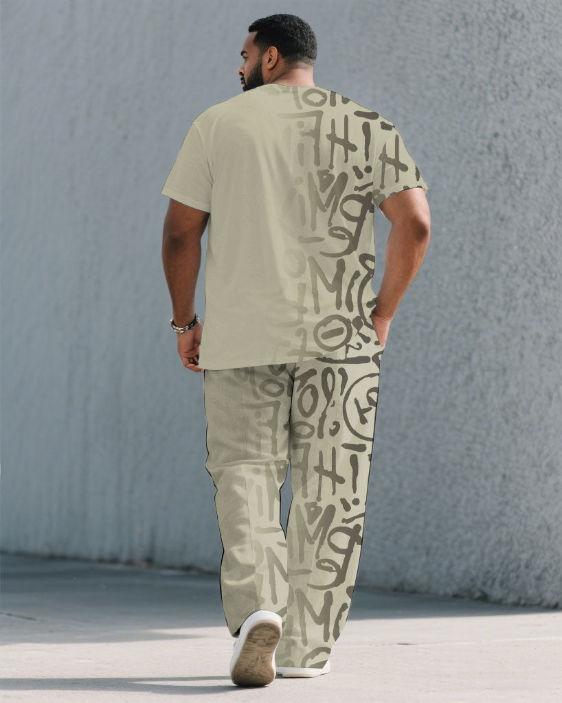 Big & Tall Khaki Gradient Graffiti T-Shirt Pants Set for big men view 4