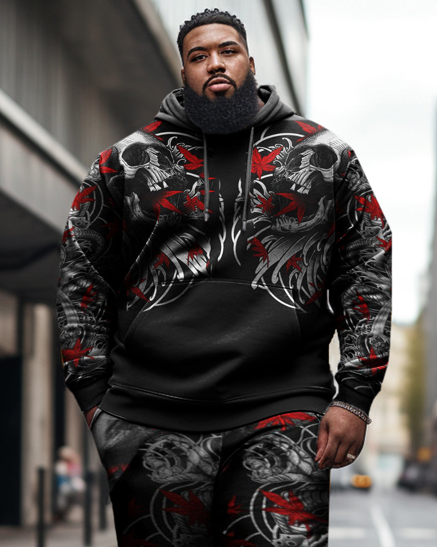 Big & Tall Skull Hoodie Sweatpants Set for big men view 2