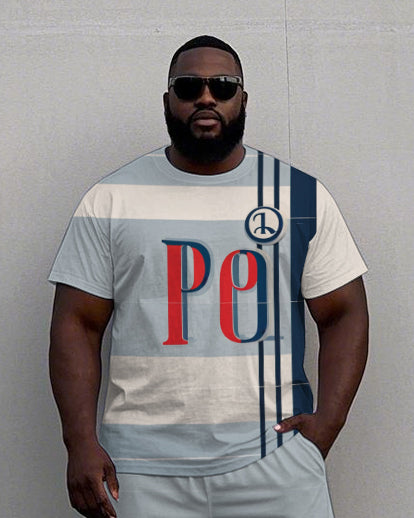 Big & Tall Striped T-Shirt Shorts Set for big men view 2
