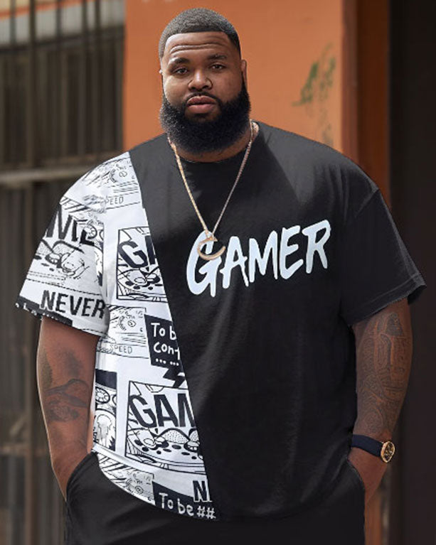 Big & Tall Graphic Streetwear T-Shirt Shorts Set for big men view 2