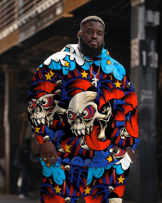 Big & Tall Smiley Skull Hoodie Sweatpants Set for big men view 2
