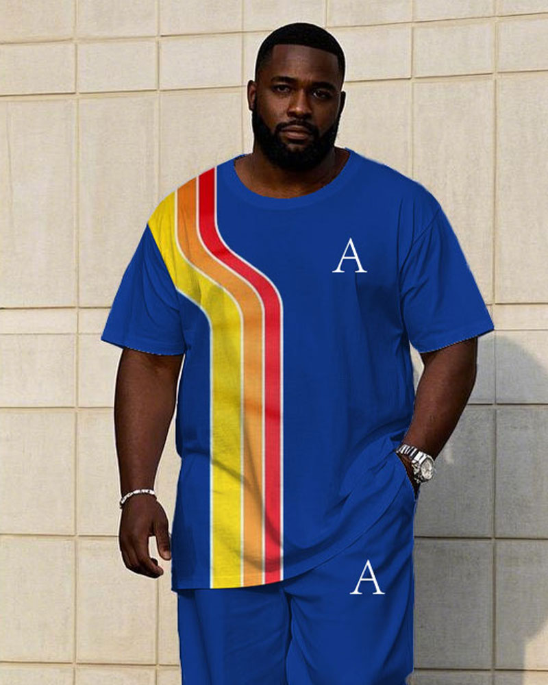 Big & Tall Blue Colorblock T-Shirt Pants Set for big men view 2
