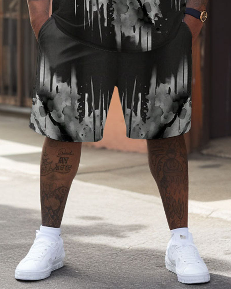 Big & Tall Black White Graphic T-Shirt Shorts Set for big men view 3