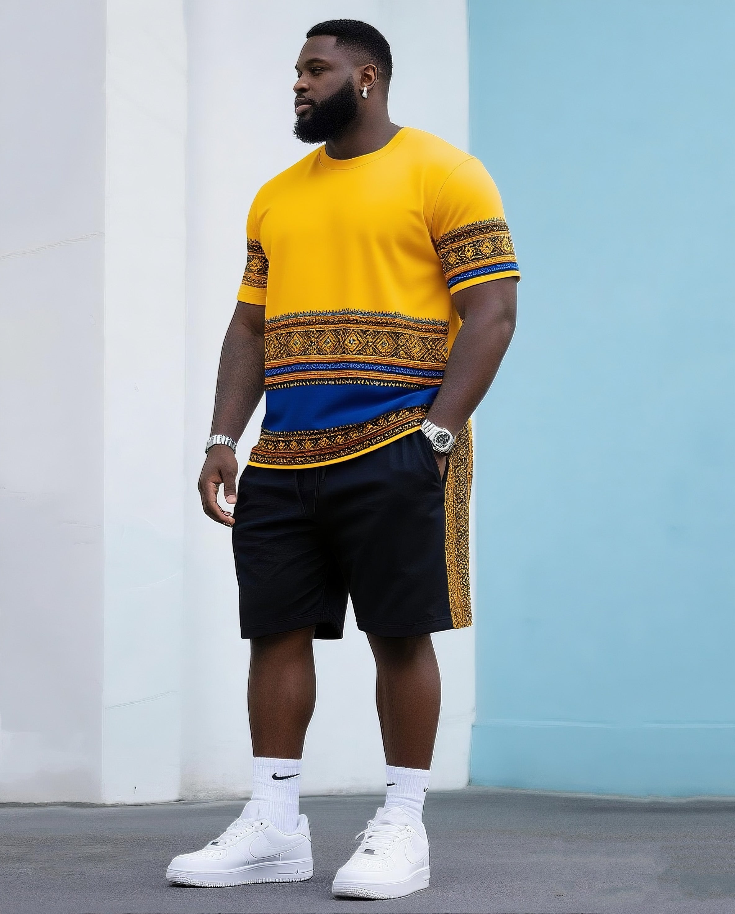 Big & Tall Streetwear Vintage T-Shirt Shorts Set for big men view 1