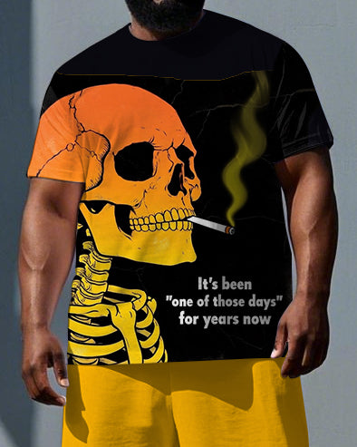 Big & Tall Graphic Skull T-Shirt Shorts Set for big men view 2