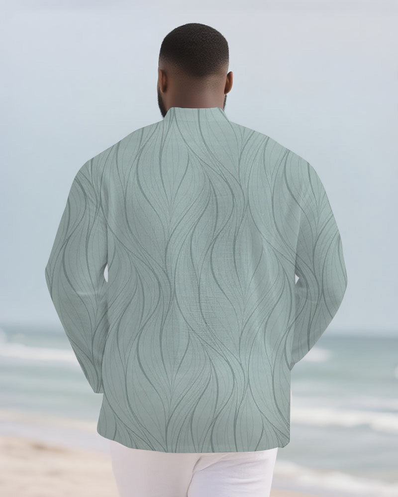 Big & Tall Green Striped Graphic Long Sleeve Shirt for big men view 3