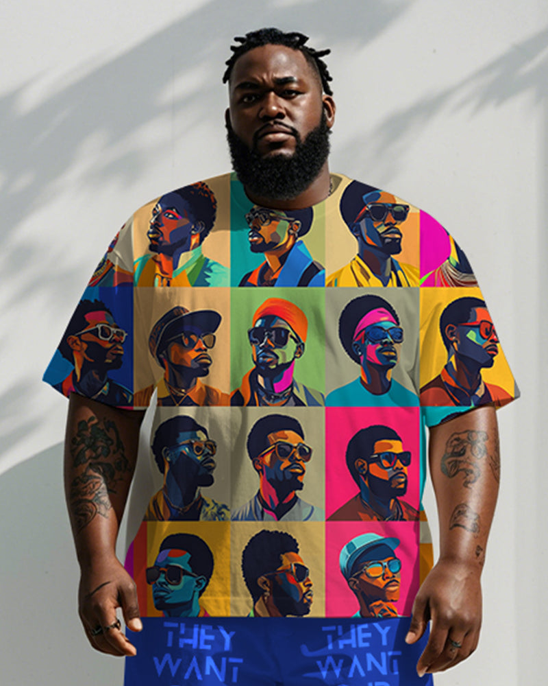 Big & Tall Colorblock Graphic T-Shirt Shorts Set for big men view 2
