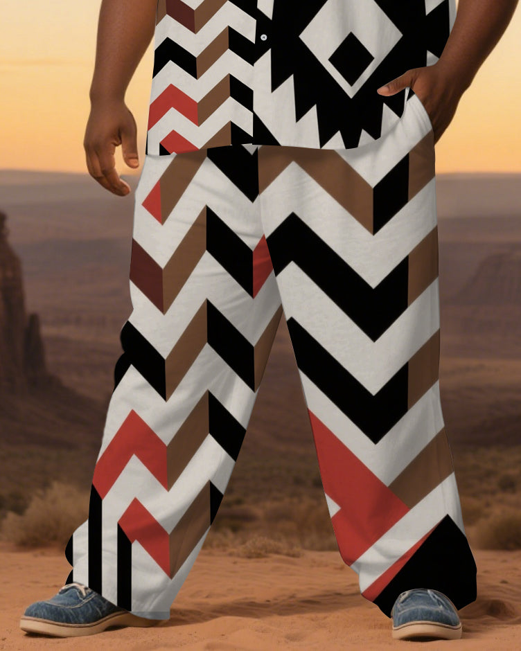 Big & Tall Western Geometric T-Shirt Pants Set for big men view 3