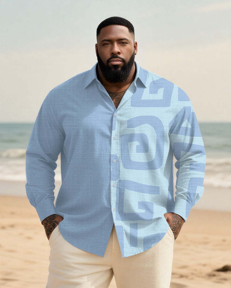 Big & Tall Blue Colorblock Long Sleeve Shirt for big men view 1