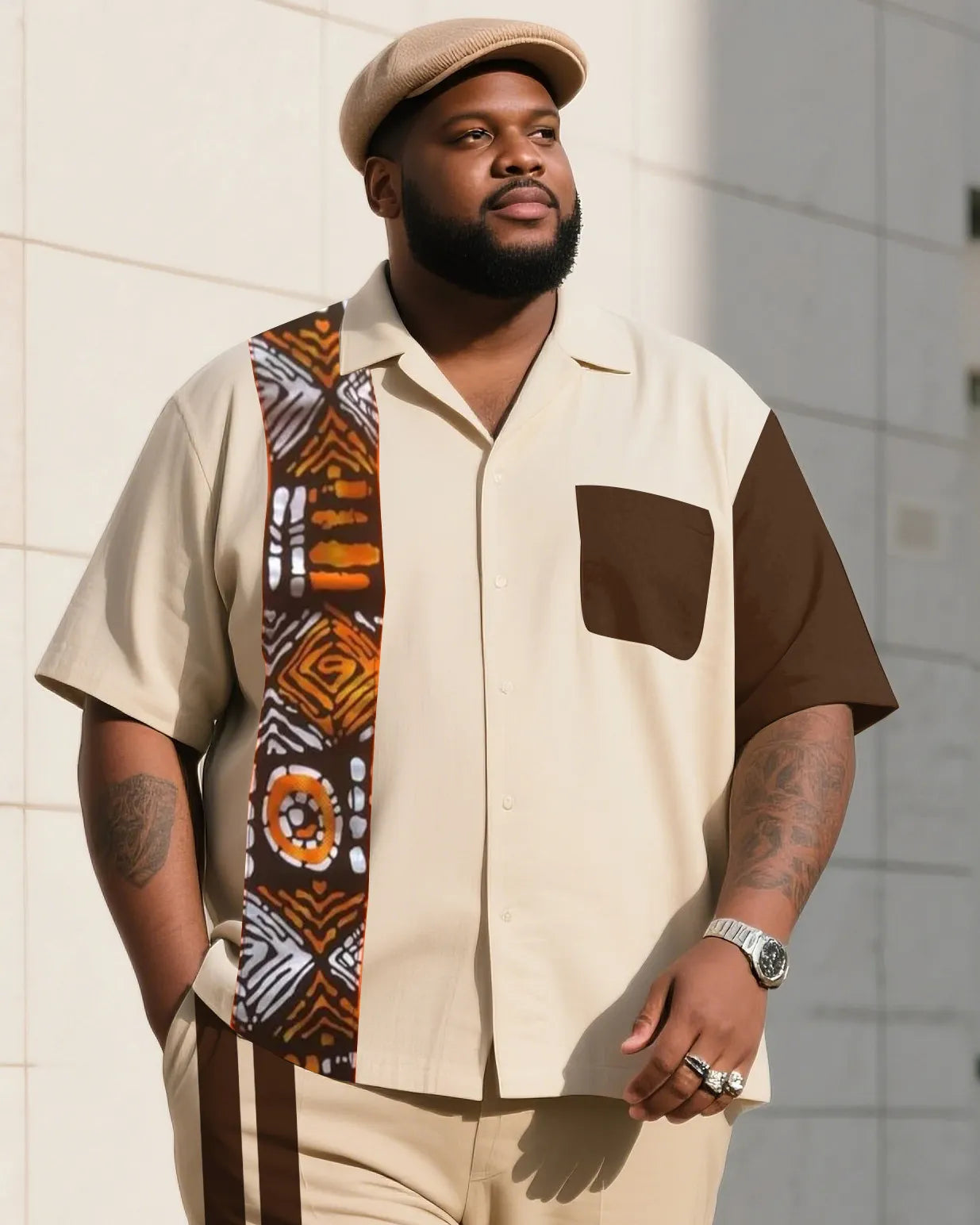 Big & Tall Colorblock Striped T-Shirt Pants Set for big men view 3