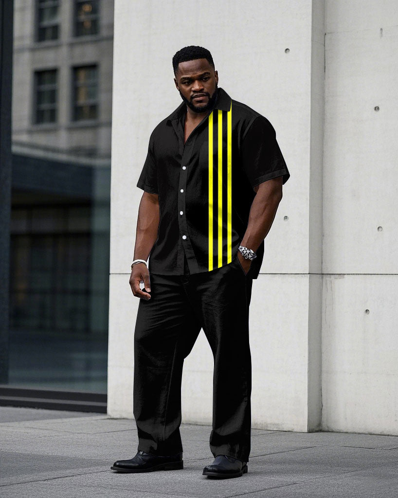 Big & Tall Black Yellow T-Shirt Pants Set for big men view 1