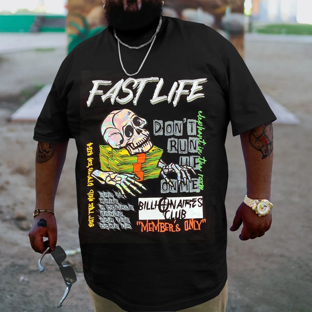 Big & Tall Black Streetwear Skull T-Shirt for big men view 1