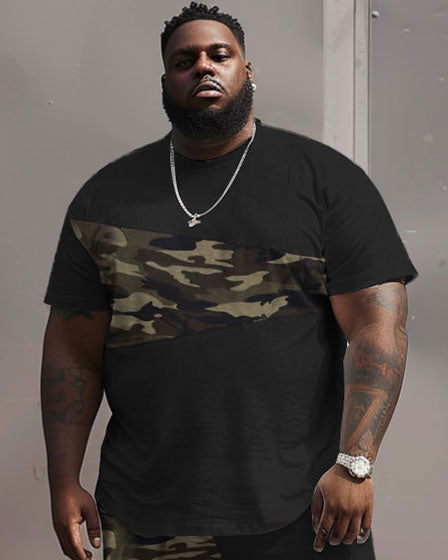 Big & Tall Black Camouflage T-Shirt Shorts Set for big men view 3