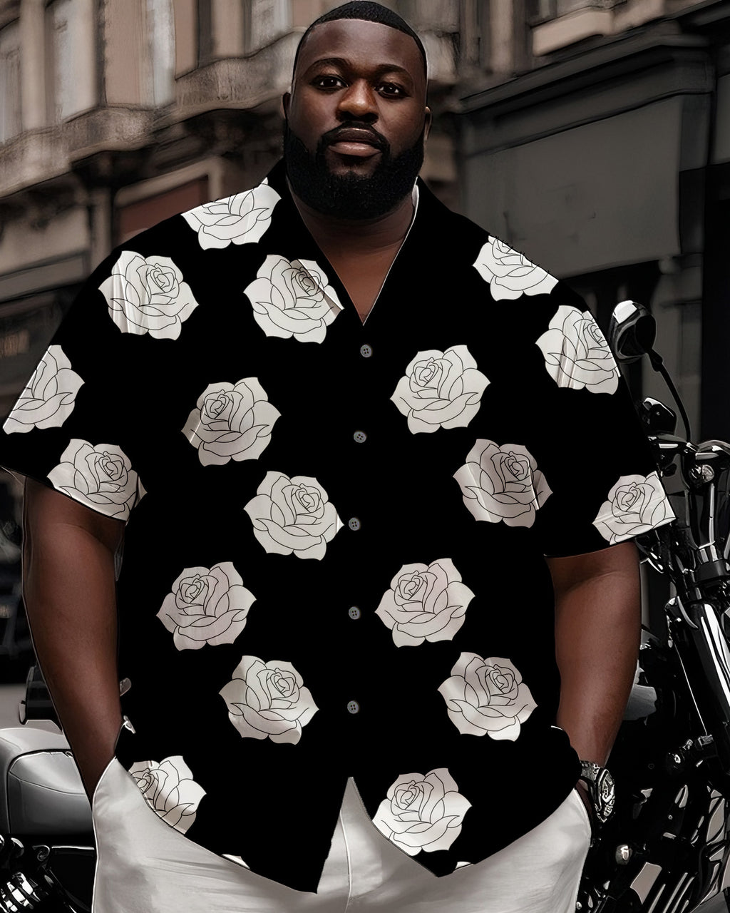 Big & Tall Black White Streetwear T-Shirt Shorts Set for big men view 2