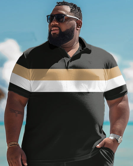 Big & Tall Khaki Striped Graphic T-Shirt Shorts Set for big men view 2