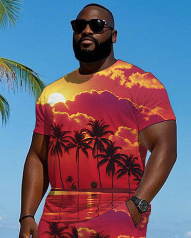 Big & Tall Hawaiian T-Shirt Shorts Set for big men view 2