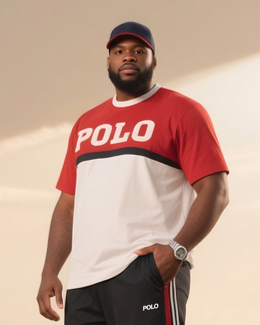 Big & Tall Colorblock Graphic T-Shirt Pants Set for big men view 2