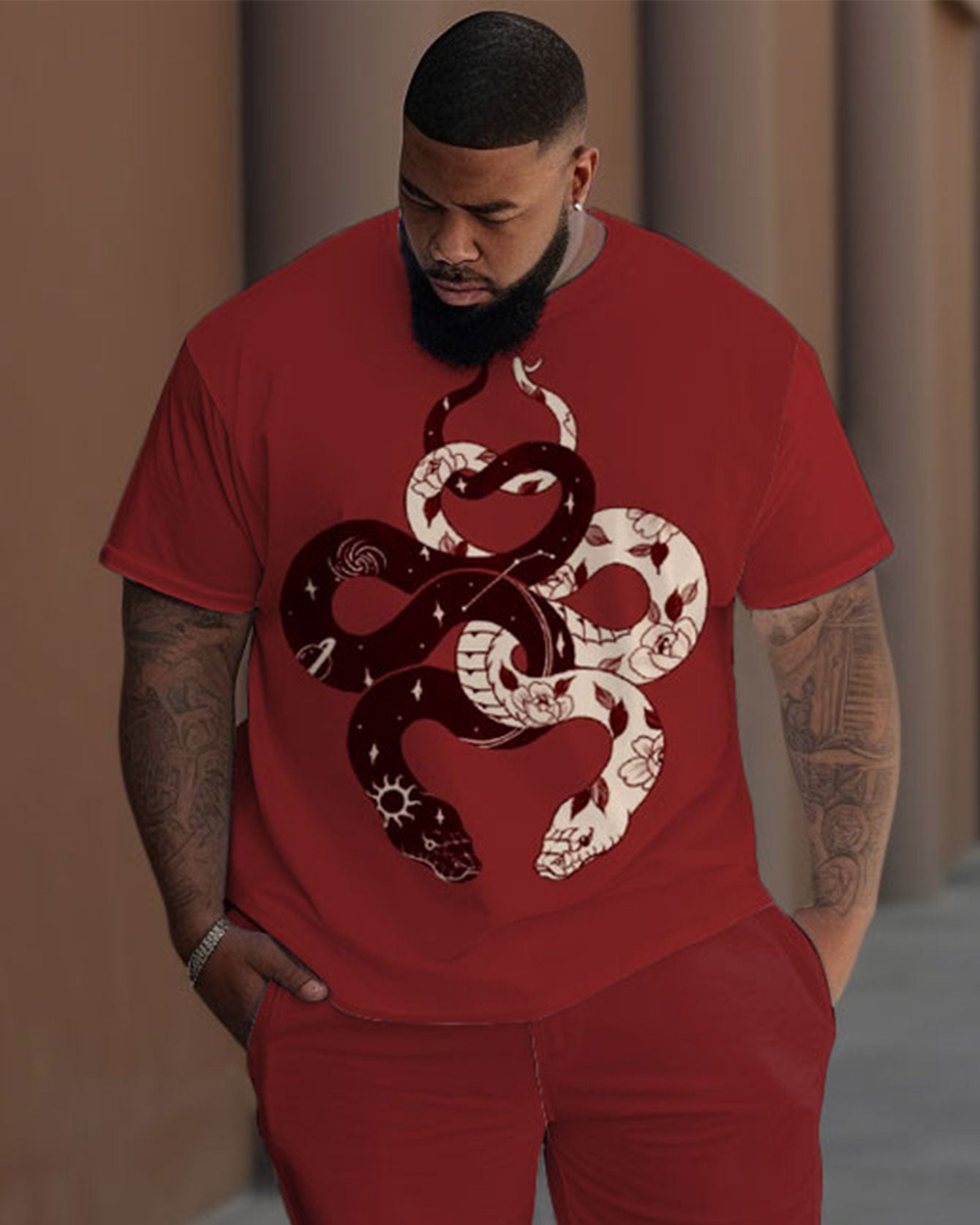Big & Tall Graphic Streetwear T-Shirt Pants Set for big men view 2