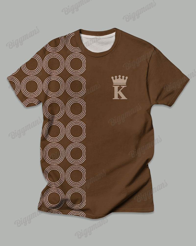 Big & Tall Brown Geometric Graphic T-Shirt Pants Set for big men view 2