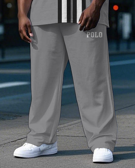 Big & Tall Striped Graphic T-Shirt Pants Set for big men view 3