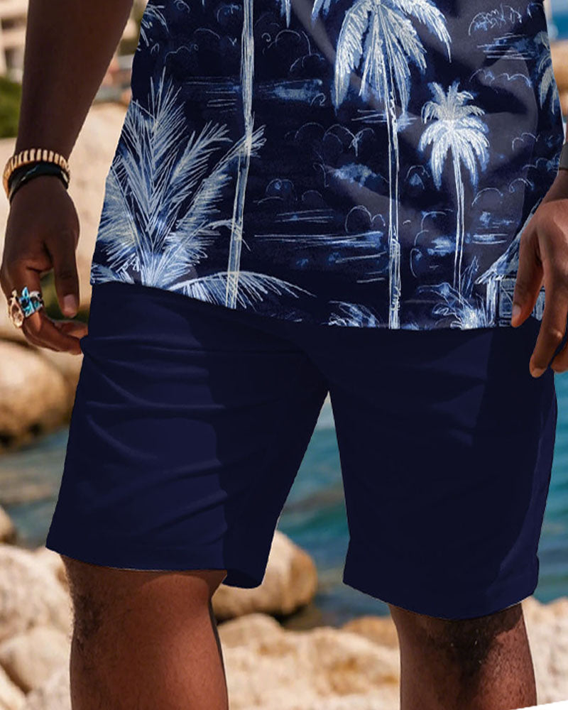 Big & Tall Blue Hawaiian Graphic T-Shirt Shorts Set for big men view 4