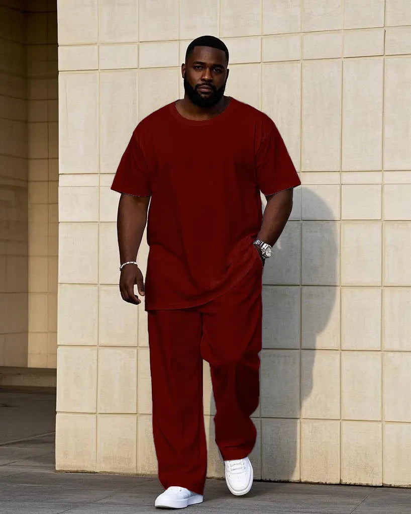 Big & Tall Solid Color Streetwear T-Shirt Pants Set for men view 11