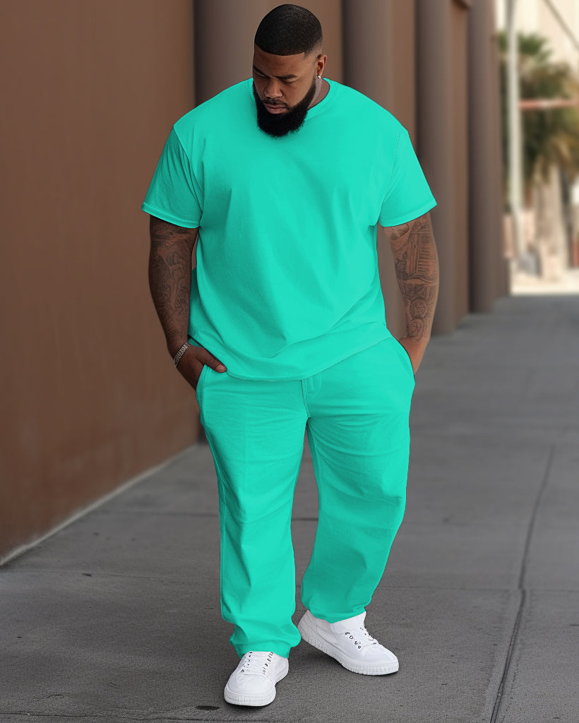 Big & Tall Solid Color T-Shirt Pants Set for big men view 4