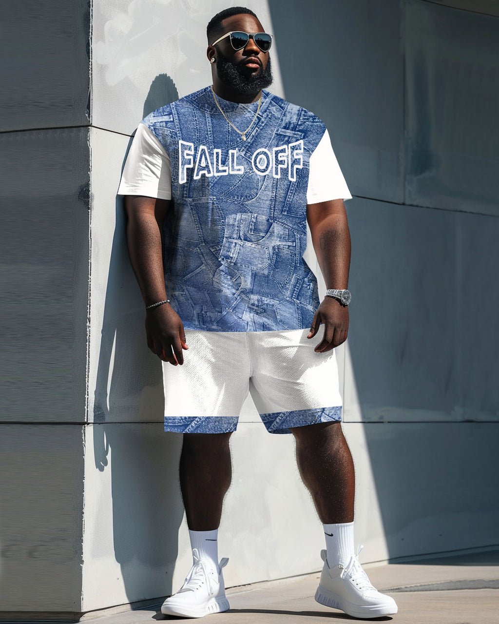 Big & Tall Denim Graphic Two-piece Set for big men view 1