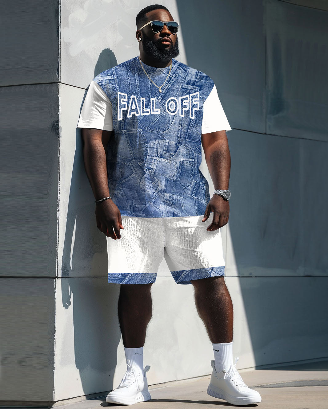 Big & Tall Denim Graphic Two-piece Set for big men view 1
