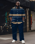 Big & Tall Khaki Blue Colorblock T-Shirt Pants Set for big men view 1