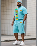 Big & Tall Blue Striped Graphic T-Shirt Shorts Set for big men view 1