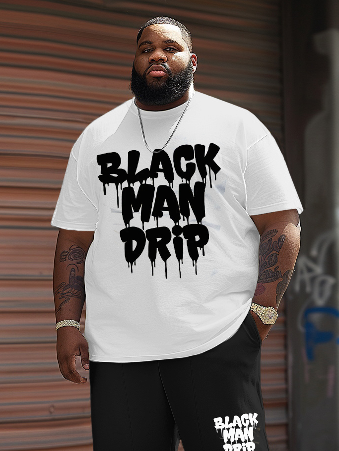 Big & Tall Black Graphic T-Shirt Shorts Set for big men view 2