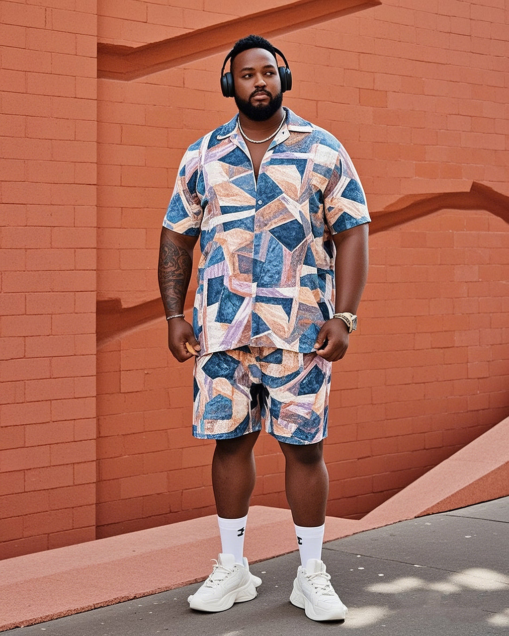 Big & Tall Graphic T-Shirt Shorts Set for big men view 1