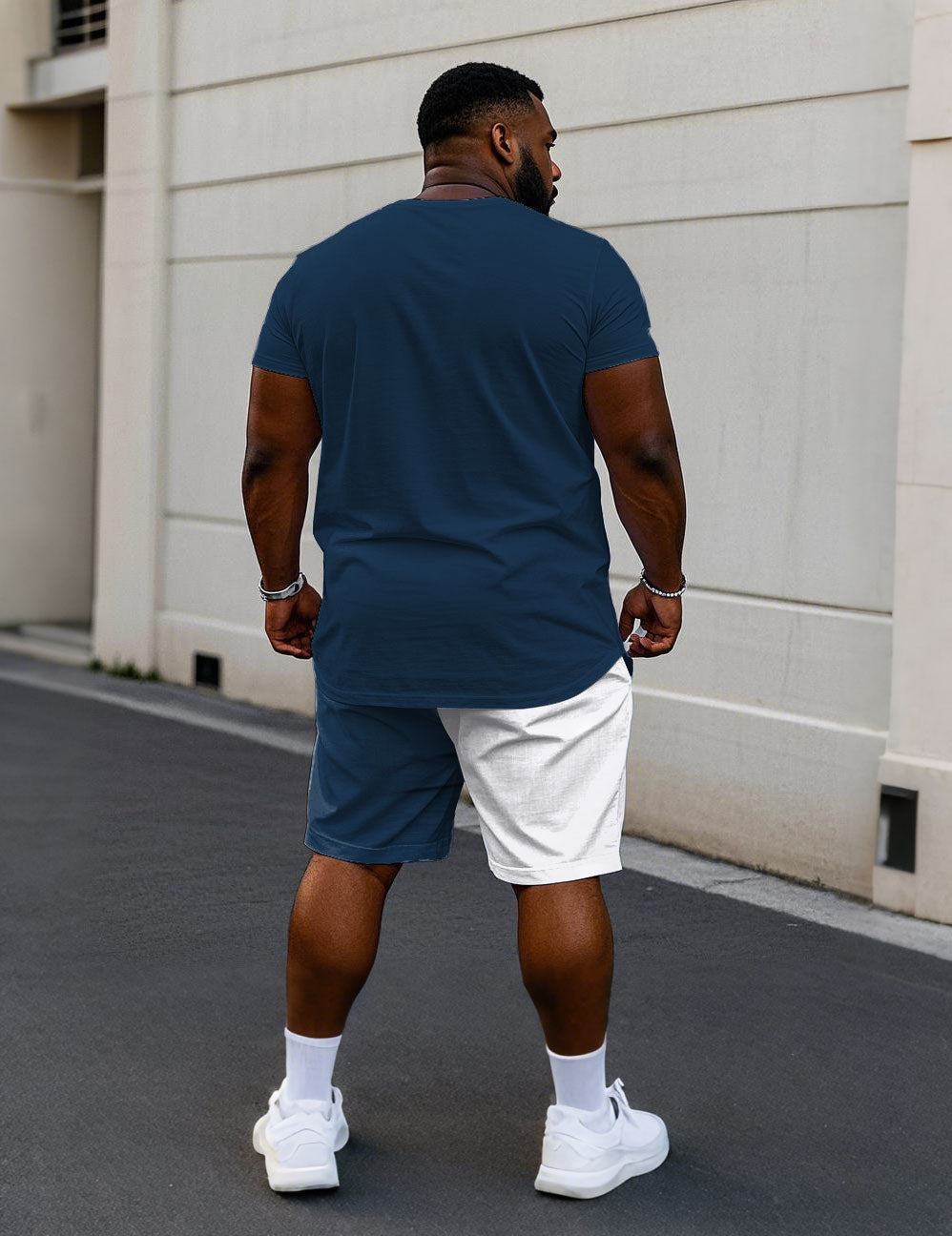 Big & Tall Blue Colorblock T-Shirt Shorts Set for big men view 4