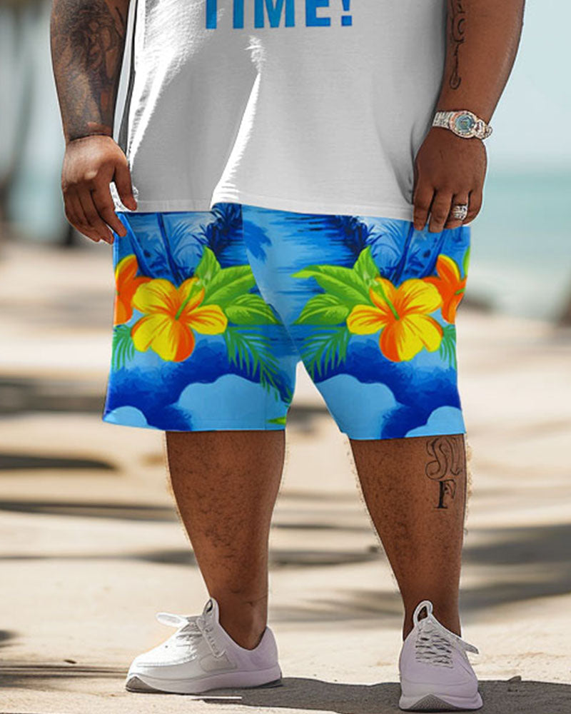 Big & Tall Hawaiian Graphic Floral T-Shirt Shorts Set for big men view 4