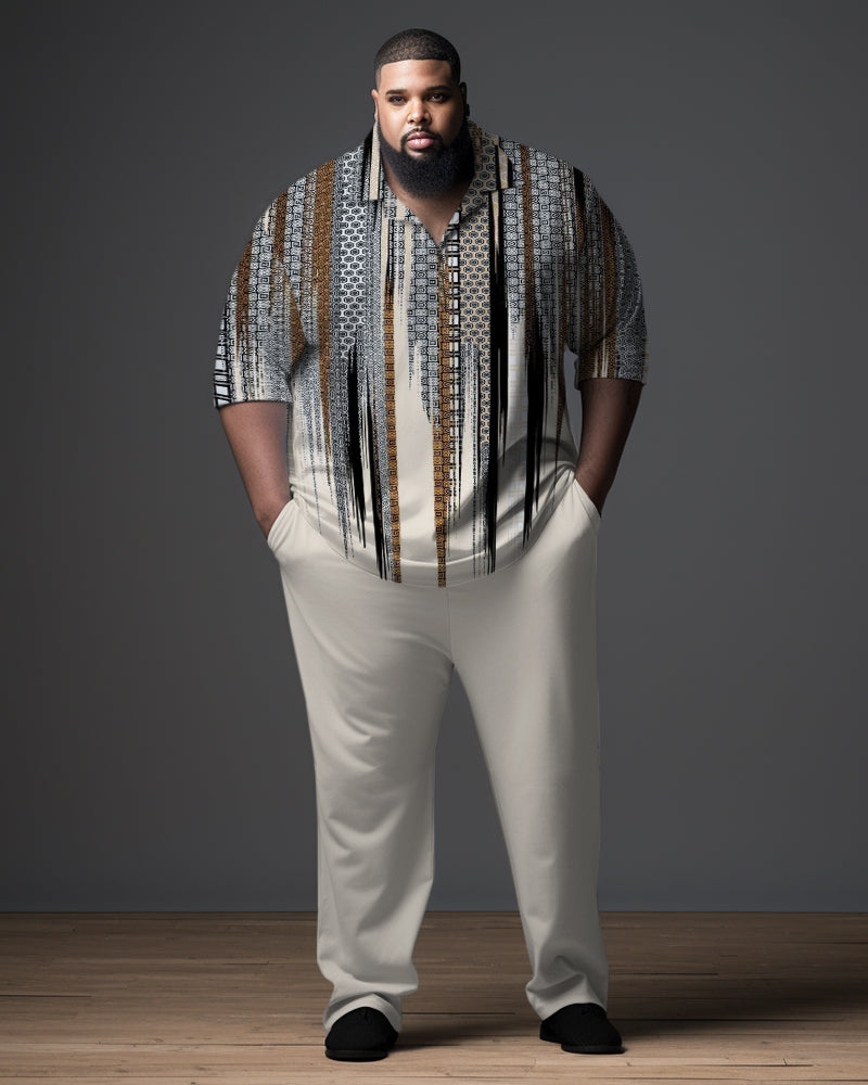 Big & Tall Geometric Graphic Polo Pants Set for big men view 1
