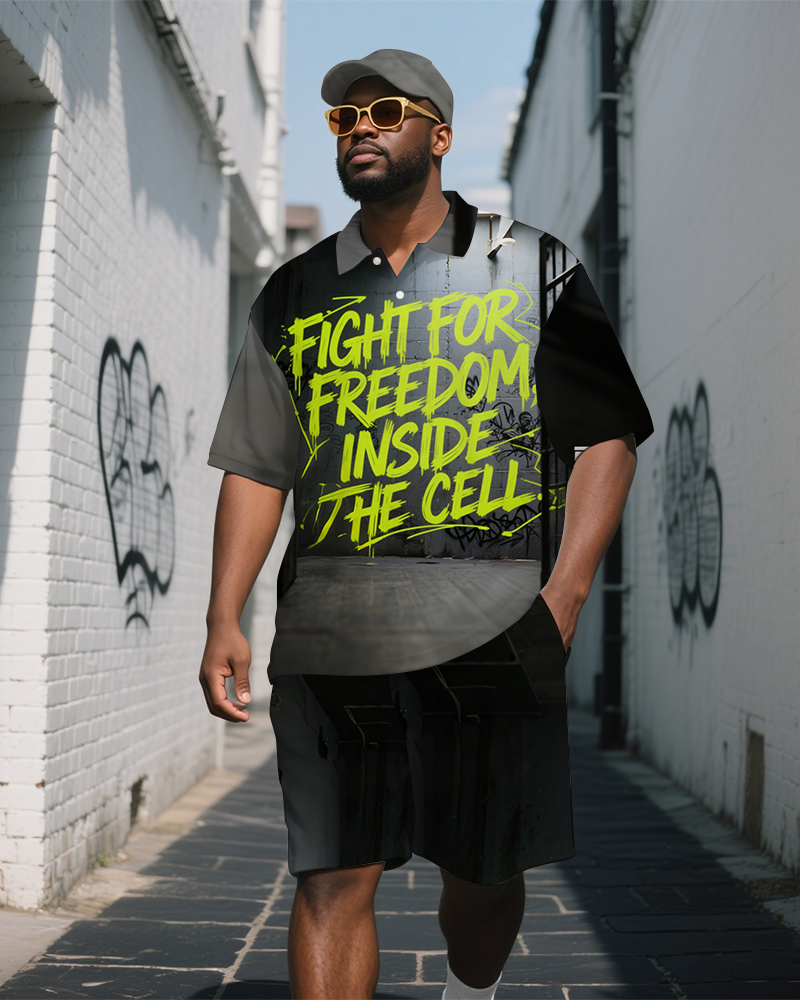 Big & Tall Graphic Graffiti Polo Shorts Set for big men view 1
