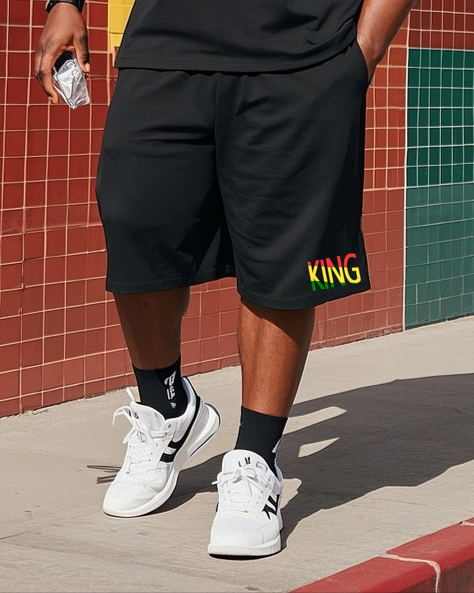 Big & Tall Black Graphic T-Shirt Shorts Set for big men view 3