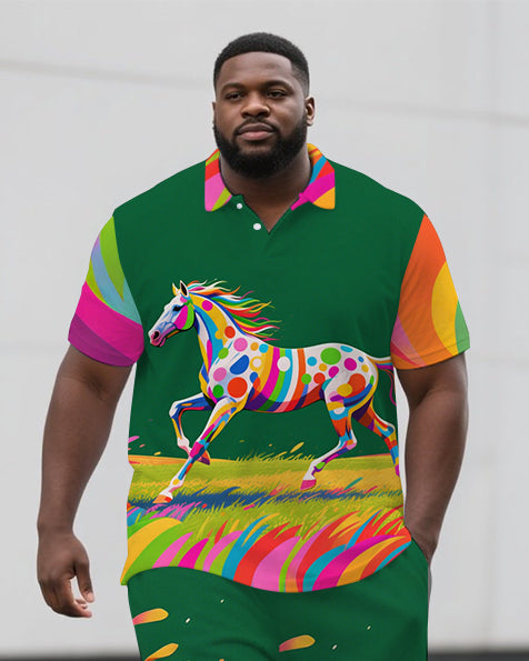 Big & Tall Graffiti Streetwear Polo Shorts Set for big men view 2