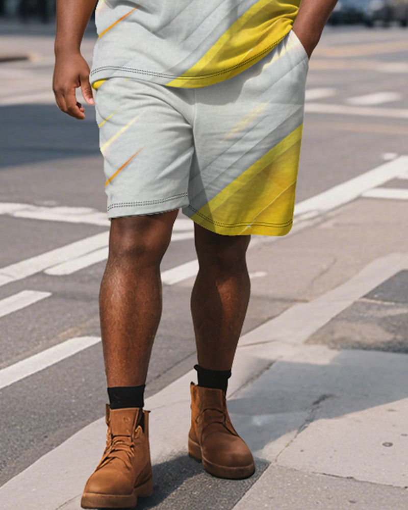 Big & Tall Yellow Graphic Graffiti Polo Shorts Set for big men view 4