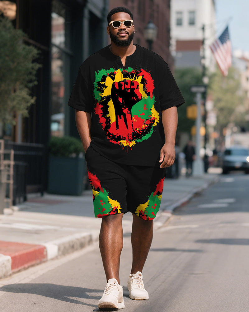 Big & Tall Juneteenth Graphic T-Shirt Shorts Set for big men view 1