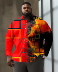 Big & Tall Geometric Business Casual Shirt Pants Set for big men