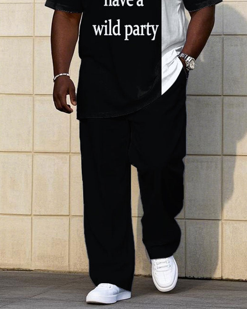 Big & Tall Black White Colorblock T-Shirt Pants Set for big men view 3