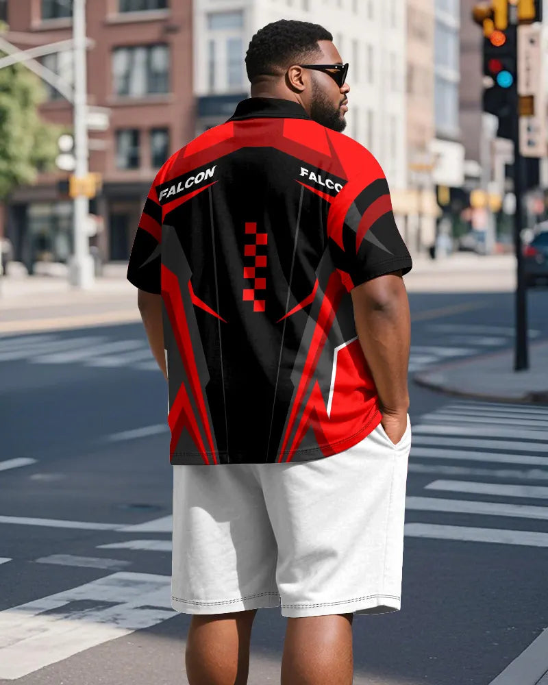 Big & Tall Geometric Graphic Athletic Polo Shorts Set for big men view 5