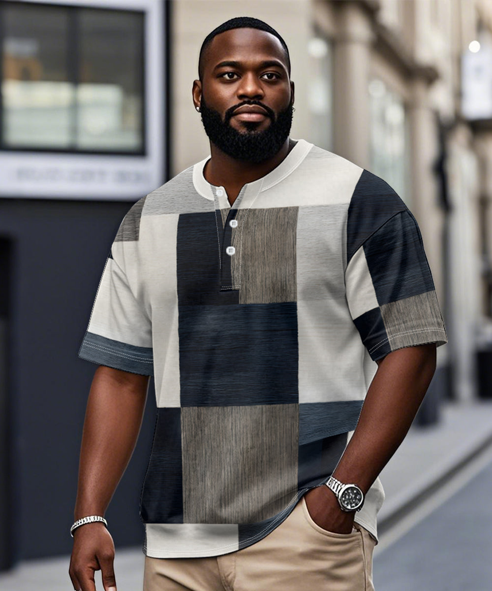 Big & Tall White Blue Geometric T-Shirt for big men view 1