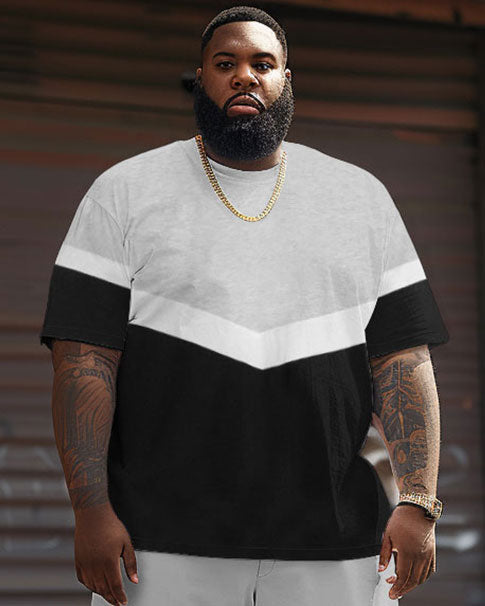 Big & Tall Colorblock Geometric T-Shirt Shorts Set for big men view 3