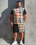 Big & Tall Plaid T-Shirt Shorts Set for big men view 1