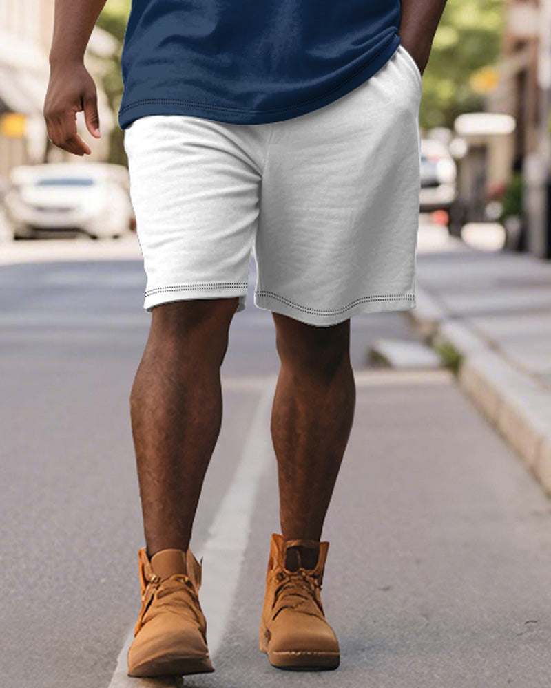 Big & Tall Blue Striped Graphic Polo Shorts Set for big men view 4